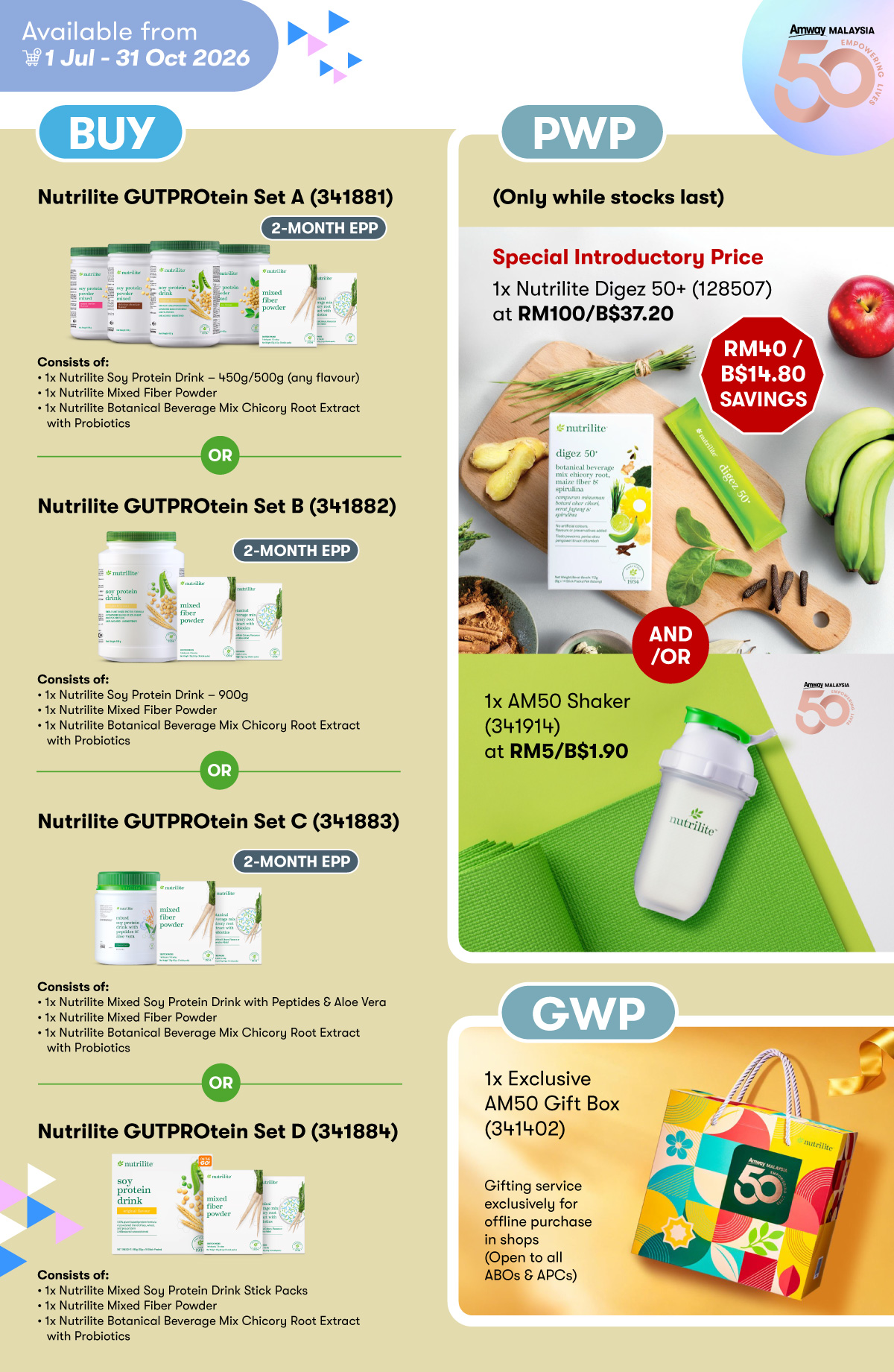 Nutrilite GUTPROtein Set PWP AM50 Shaker AND/OR Nutrilite Digez 50+ at RM40 | B$14.80 Savings