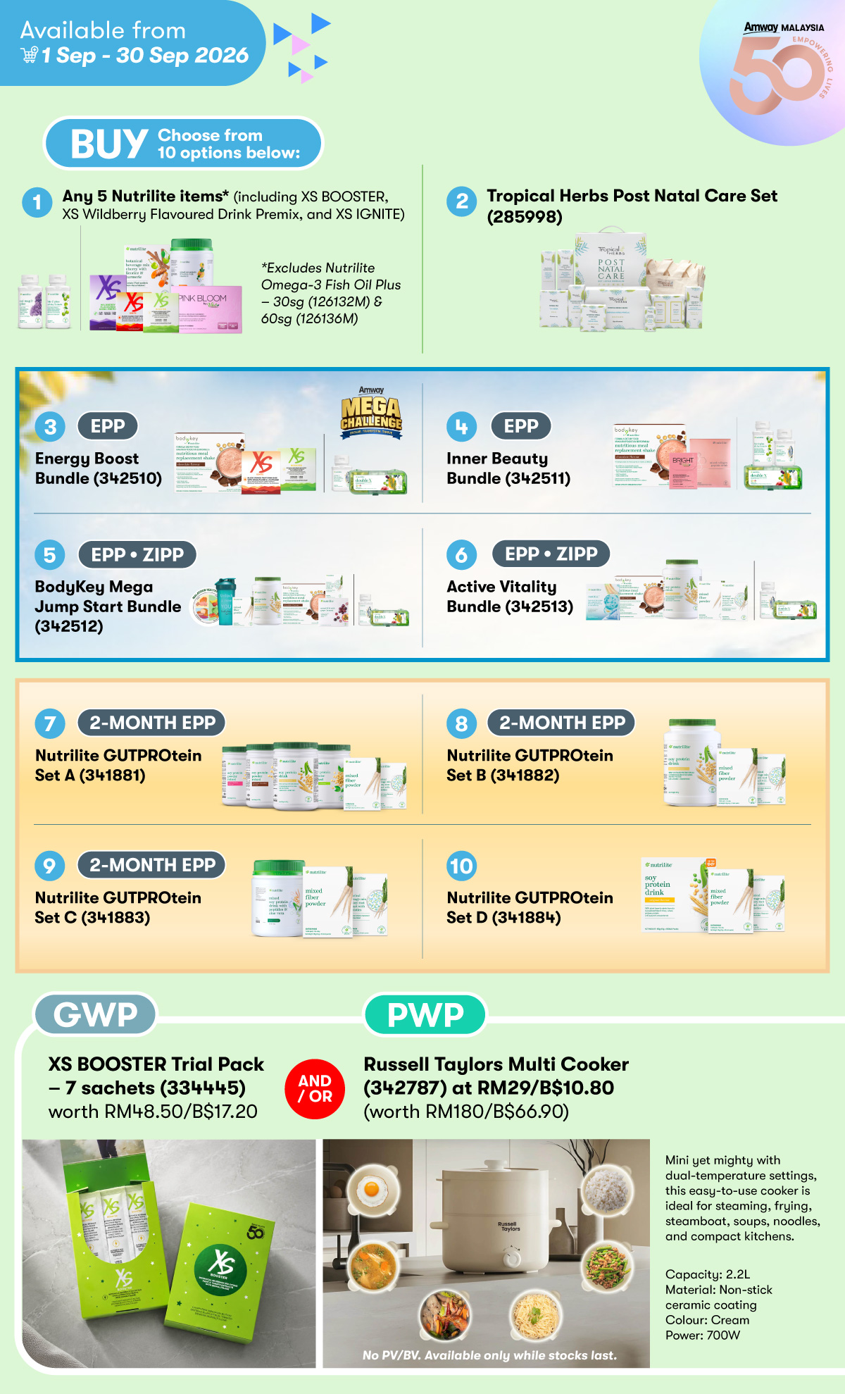 Nutrilite GWP XS BOOSTER Trial Pack PWP Russell Taylors Multi Cooker 